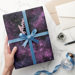 Papel De Presente Galáxia Nebulosa Roxa Espaço Preto Padrão Abstrato