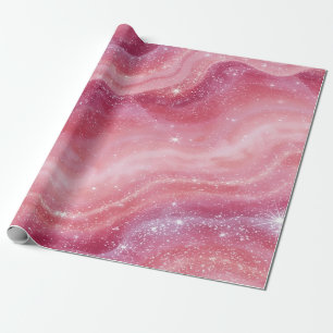 Papel De Presente Galáxia Rosa Mágica Brilho & Textura de Mármore