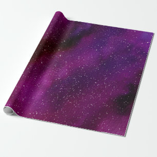 Papel De Presente Galáxias de Aquarela rosa púrpura