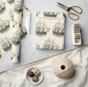 Papel De Presente Galeão de Piratas Vintage, Esboço de um Navio de 7