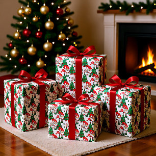 Papel De Presente Galebol e Árvores de Natal