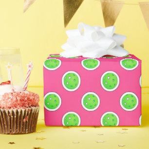 Papel De Presente Galebol Verde Coletor Bolinhas Rosa Quente