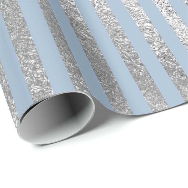 Papel De Presente Galeria Stripes Pastel Blue Silver Lines Vip (Ponta do rolo)