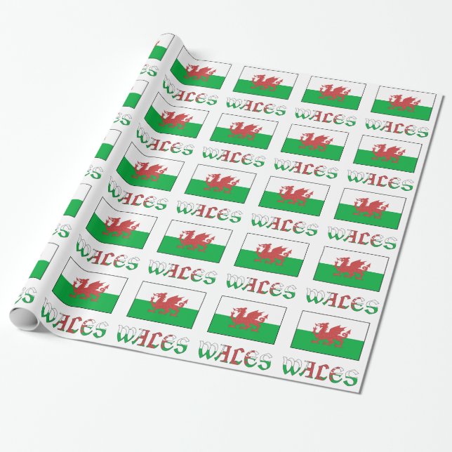 Papel De Presente Gales com Presente da Bandeira Galesa (Desenrolado)