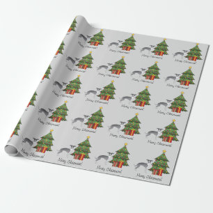Papel De Presente Galgo Italiano Azul e Branco & Árvore de Natal