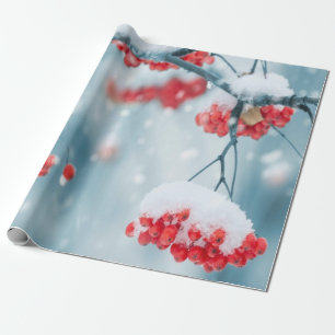 Papel De Presente Galhos de Azevinho com Frutas Neve Feriado