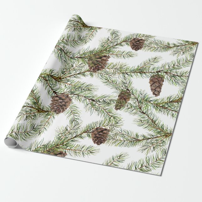 Papel De Presente Galhos de pinheiros e cones Natal, Ano Novo (Desenrolado)