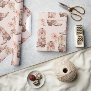 Papel De Presente Galinha Castanha Rosa Southwestern Boots Floral