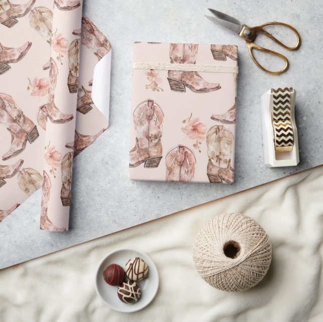 Papel De Presente Galinha Castanha Rosa Southwestern Boots Floral (Artesanato)