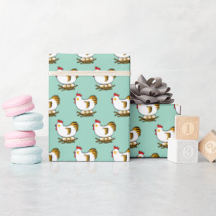 Papel De Presente Galinha de desenho animado fofa no ninho com ovos