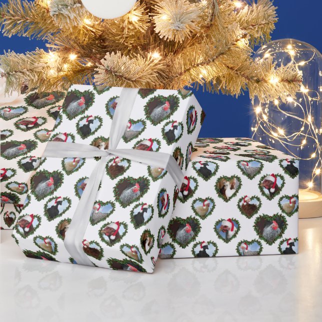 Papel De Presente Galinha de Natal Coroa de Coração (Feriados)