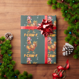 Papel De Presente Galinha de Natal gritando galo engraçado F Caw F 