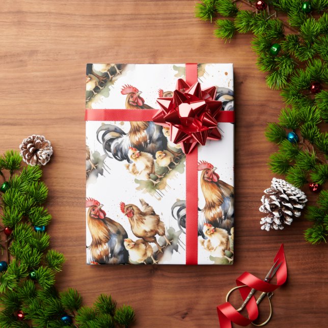 Papel De Presente Galinhas Cujas Cadeias De Aquarelas Arte Animal (Presente de Natal)