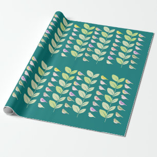 Papel De Presente Galinhas e Folhas de Aquarela