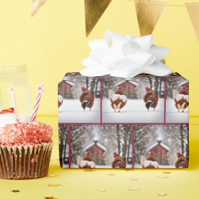 Papel De Presente Galinhas Na Neve (Festa de aniversário)