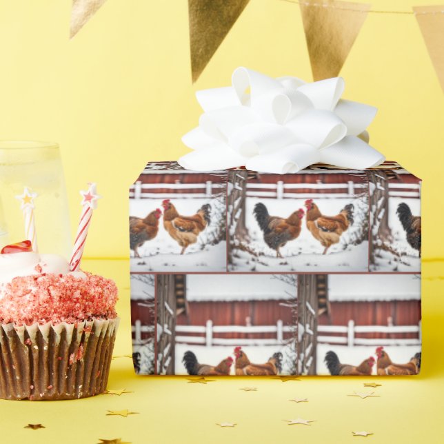 Papel De Presente Galinhas Na Neve (Festa de aniversário)