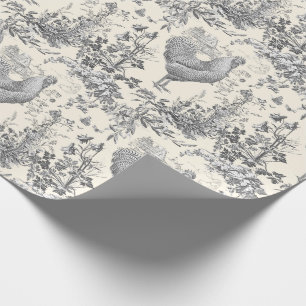 Papel De Presente Galo Clássico de Cinza Vintage Floral