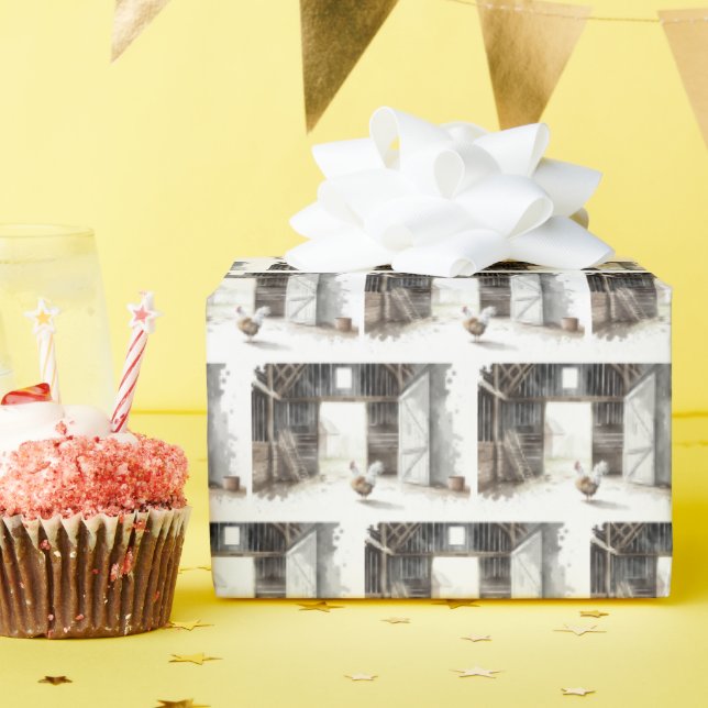 Papel De Presente Galo de Aquarelas em um Pano (Festa de aniversário)