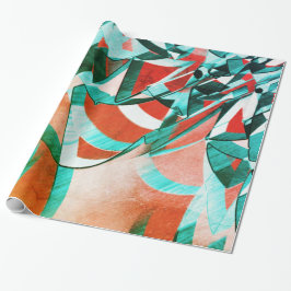 Papel De Presente Gamas cianas azuis sobre fundo coral rústico