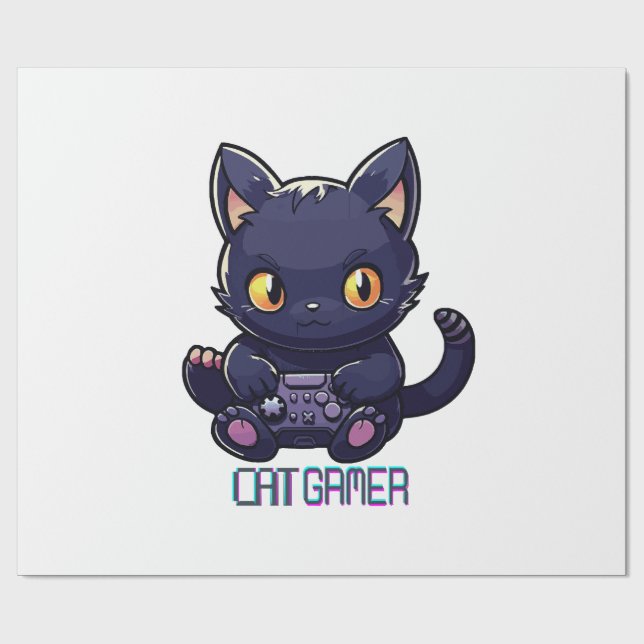 Papel De Presente Gamer de Gato (Aberto)