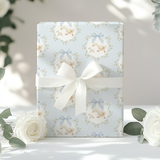 Papel De Presente Ganso Bobo Laço Azul Caprichoso Préppy (Criador carregado)