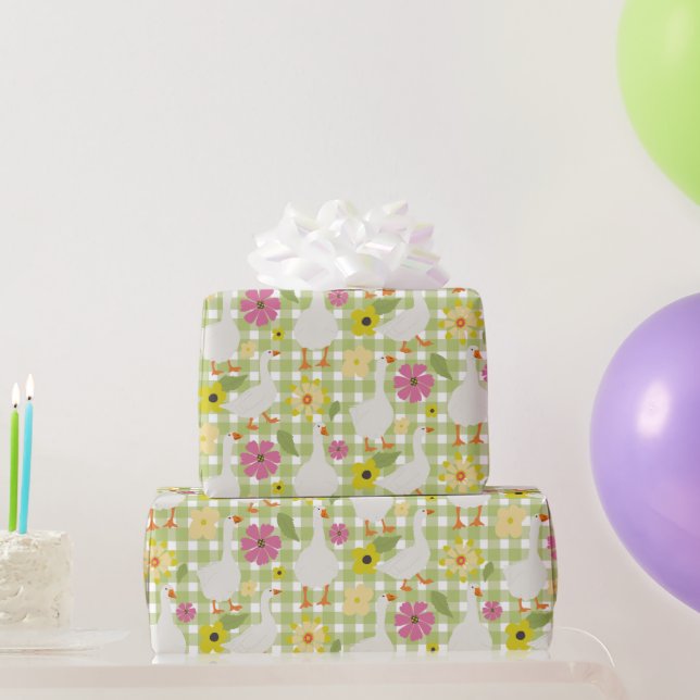 Papel De Presente Gansos Cutos Com Flores Desenhadas À Mão - Verific (Presentes para festas)