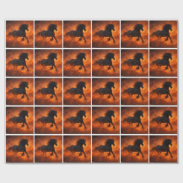 Papel De Presente Garanhão Preto Correndo Através de Névoa Laranja