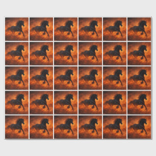 Papel De Presente Garanhão Preto Correndo Através de Névoa Laranja