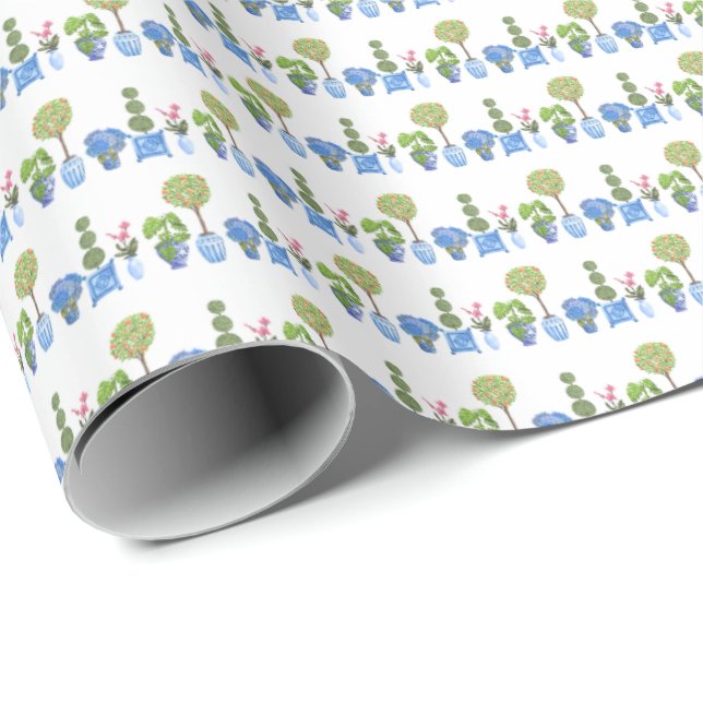 Papel De Presente Garden Pots (on White) Wrapping Paper (Ponta do rolo)