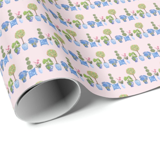 Papel De Presente Garden Pots Wrapping Paper (on Pink) (Ponta do rolo)