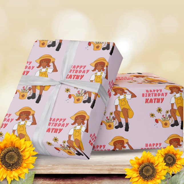 Papel De Presente Gardenota com girassóis Feliz aniversário (Criador carregado)