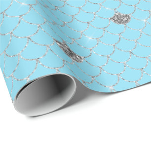 Papel De Presente Garota Aqua Silver Glitter Sereia