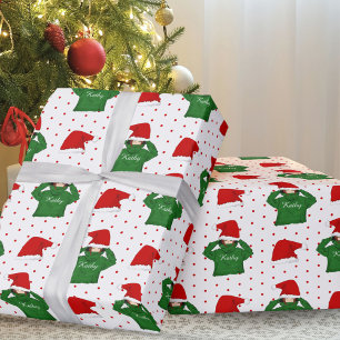 Papel De Presente Garota bonita com o Natal Hoody Verde