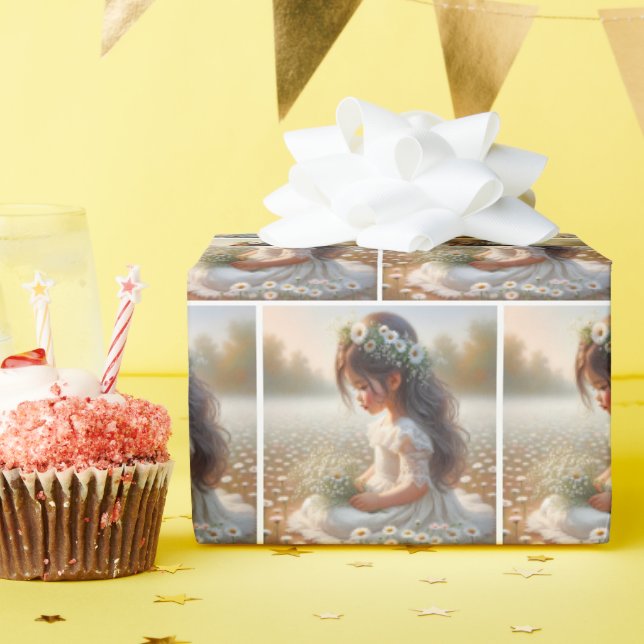 Papel De Presente Garota Bonita Em Colar Vestida Com Visitas (Festa de aniversário)