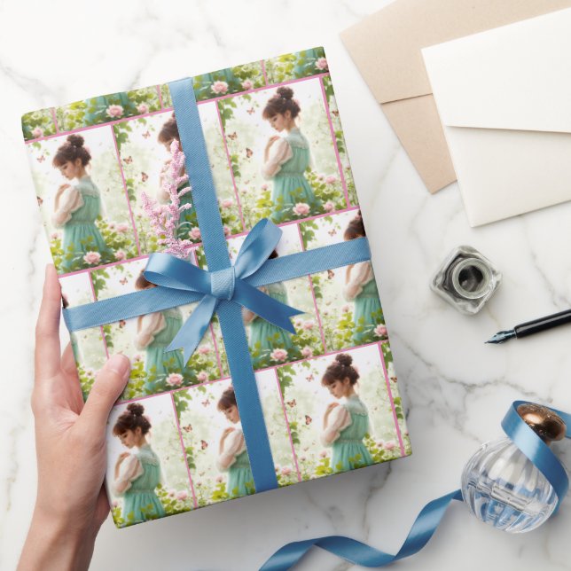 Papel De Presente Garota bonito no Jardim de Verão (Presentear)