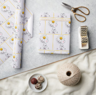 Papel De Presente Garota Branca com Daisy na Cabeça