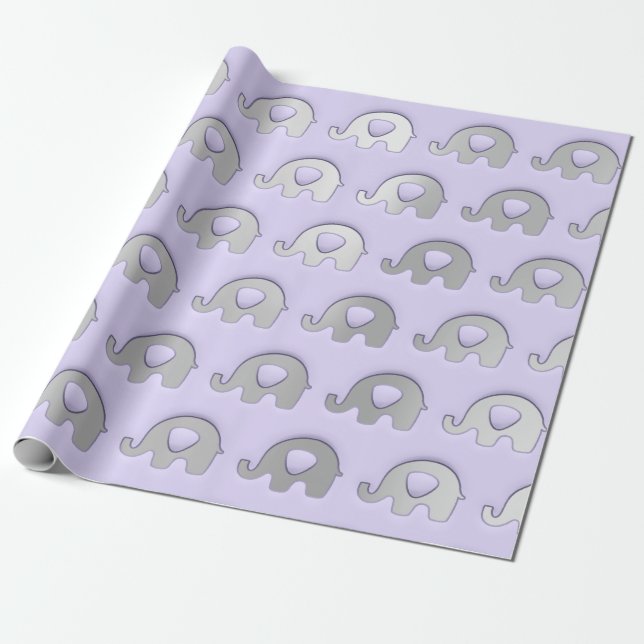 Papel De Presente Garota Chá de fraldas de Elefante Violeta (Desenrolado)