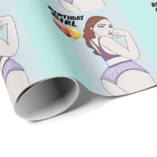 PAPEL DE PRESENTE GAROTA DE ANIVERSÁRIO CURVY GRANDE BRUNETTE BOTTOM