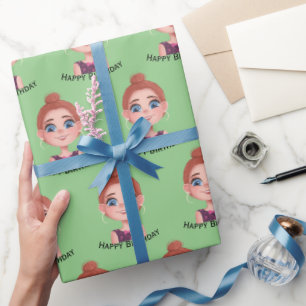 Papel De Presente Garota de aniversário de desenho animado com olhos