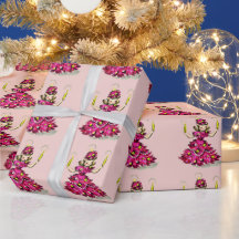 Garota de árvore de Natal rosa retrô fofa