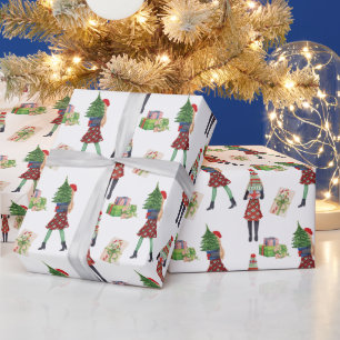 Papel De Presente Garota de Moda Comprada de Natal com Aquarela