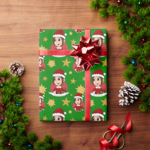 Papel De Presente Garota de Natal bonita com cabelo castanho