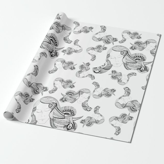 Papel De Presente Garota de Tatuagem Preto e Branco (Desenrolado)