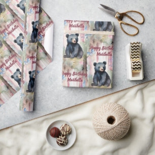 Papel De Presente Garota de Urso Bonito Personalizada Aniversário