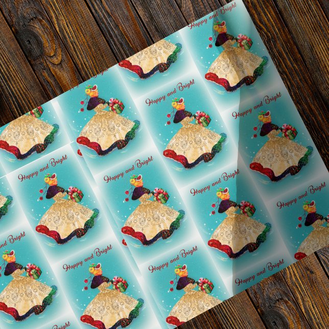 Papel De Presente Garota dourada da caixa de presentes de natais vin (Criador carregado)