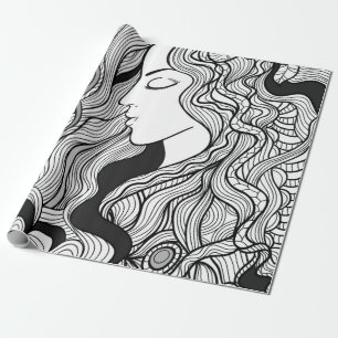 Papel De Presente Garota e música. Ilustração Vintage. Outlin pre