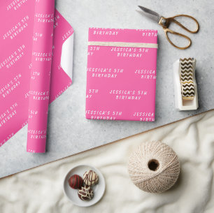 Papel De Presente Garota Moderna Simples Rosa-Rosa-de-Aniversário de