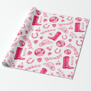 Papel De Presente Garota Rosa Rosa Bonita Cowgirl Estética