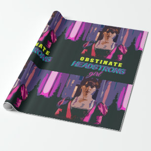 Papel De Presente Garota Teimosa e Obstinada do Neon Ciberpunk