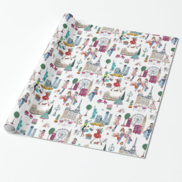 Papel De Presente Garotas de compras elegantes brancas e multicolori